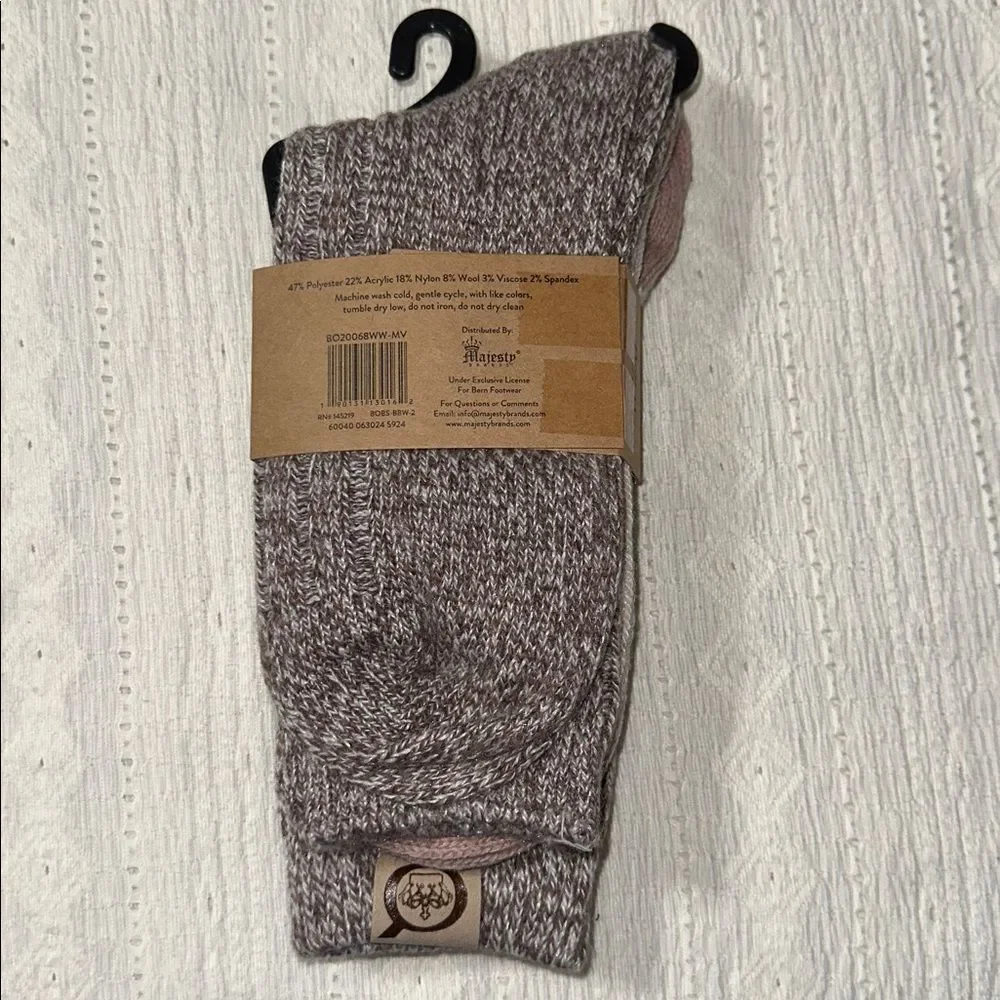 BORN Heather Brown Pink Beige US W 4-10 Texture Knit Pattern Boot Socks 2 Pack